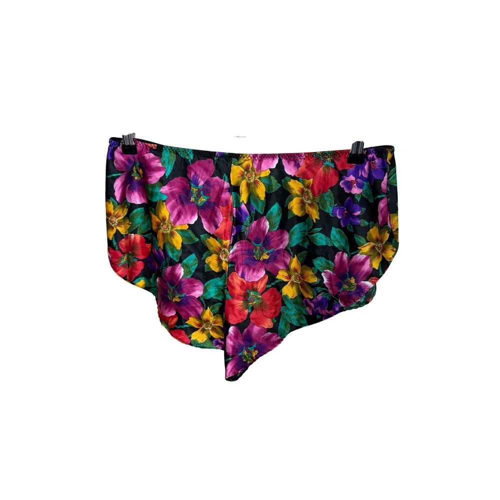 California Miss Vintage Floral Pajama Set Shorts Top Multicolor Satin Large USA